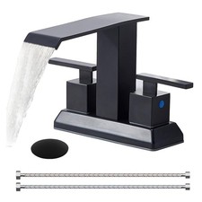Matte Black Waterfall Bathroom Faucet, 4 Inch Centerset 2 Handle 3 Hole Bathr...