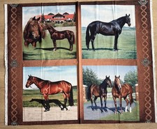 Horses and stable 1 yard panel with 4 scenes Cotton fabric by QT Fabrics Western