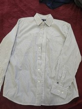 Banana Republic Standard Fit Striped Dress Shirt White Navy Organic Cotton M