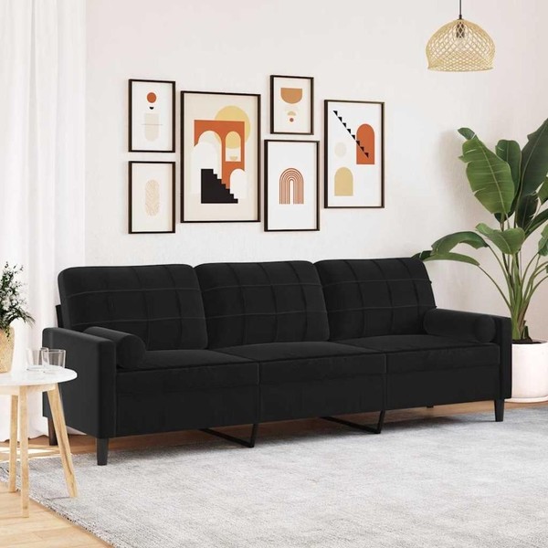 Sofa 3-Sitzer Mit Zierkissen Schwarz 210 Cm Samt-image