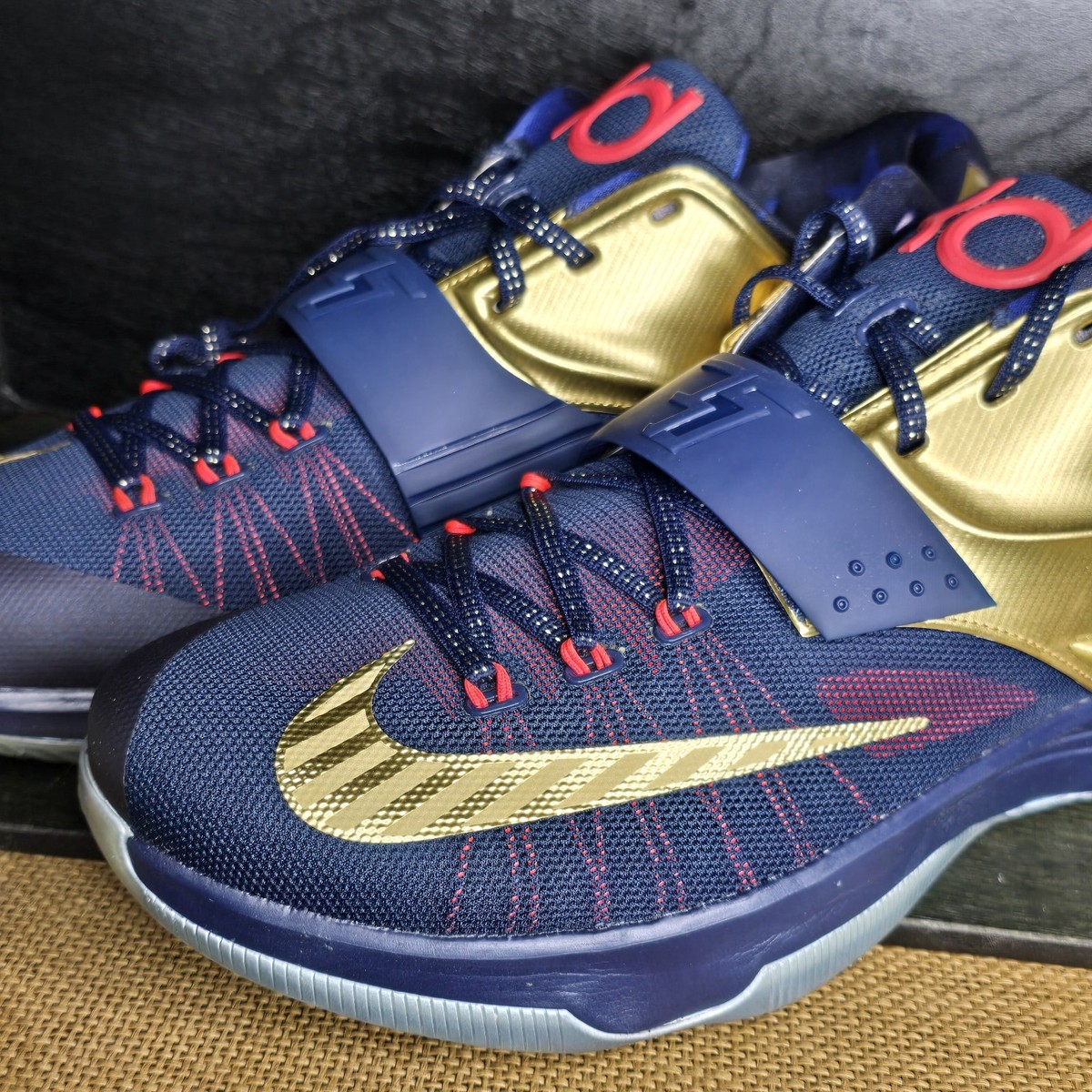 NIKE ZOOM KD 7 VII PREMIUM GOLD MEDAL NAVY BLUE GOLD SZ 14 [706858