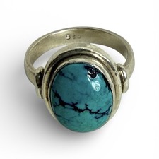 Vintage 925 Sterling Silver Turquoise Ring Oval Cabochon Size 5.5 5g 