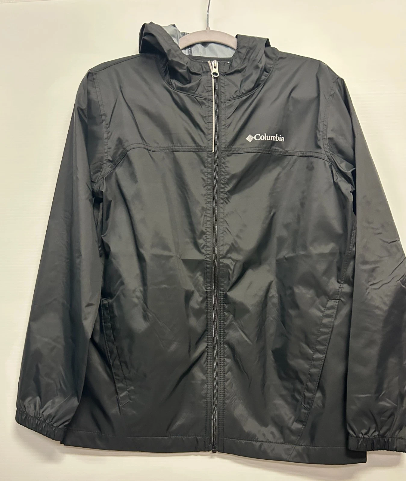 Columbia Youth Kid's L Lightweight Black Windbreaker Rain Jacket Full Zip 14/16