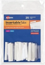 Avery 16241 Index Tabs with Printable Inserts, 2-Inch Wide, Clear Tabs, 25/Pack