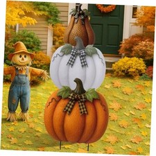 3 Pcs Metal Stacked Pumpkin Garden Stakes Outdoor 3D Retro Stylish Style