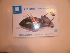 Essential Home Cast Iron Grill Pan & Press 9.25 inch pre seasoned hand cast