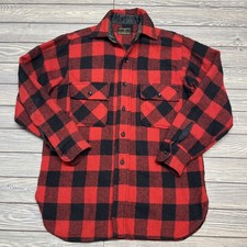 Vintage Sears Mens Store Wool Flannel Button Up Shirt Red Black Plaid Sz S