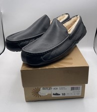 UGG Shoes Black Ascot Leather Shearling Slippers Loafers Mens US Size 18 / EU 51