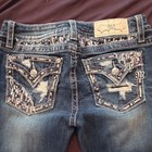Miss Me Low Rise Capri Cropped Stretch Jeans Blue Rhinestone Sequin Pockets — photo 2