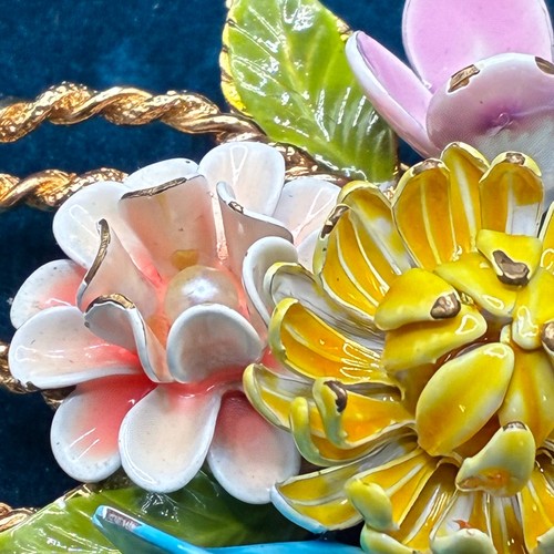 Vintage Enamel Foral Bouquet Brooch Gold Tone Multi Color Faux Pearl 3" - Picture 7 of 12