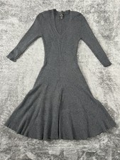 Worthington Gray V-neck Fit Flare 3/4 Sleeve Ribbed Sweater Dress S