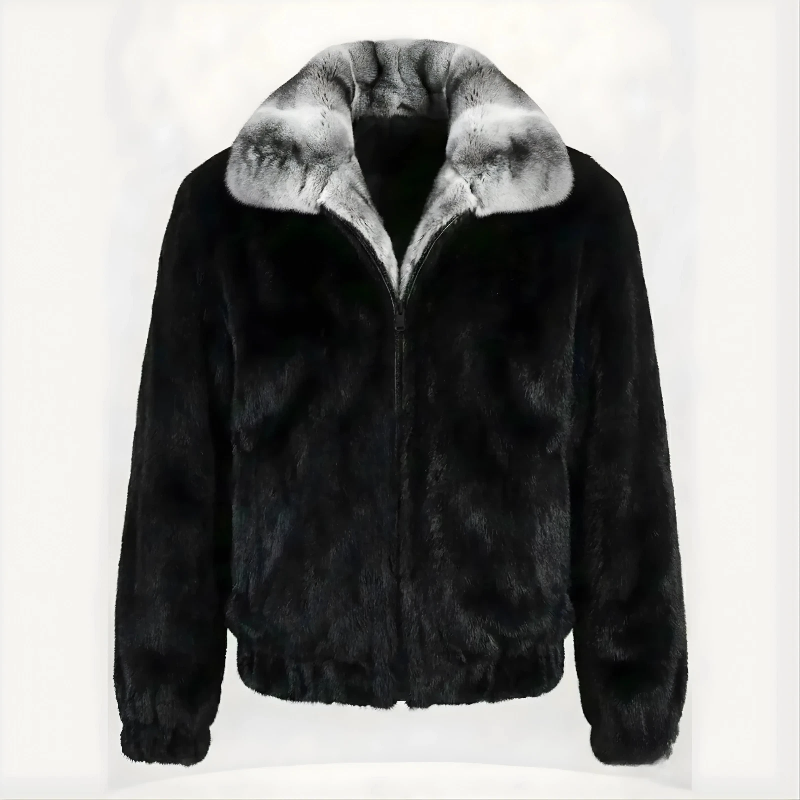 Black Mink Jacket Black Fur Jacket for Men Soft Luxury Mink Bomber Jacket L Size