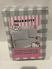 NWT Hello Kitty Queen Sheet Set Pink Stripes Hearts Jay Franco 4pc Bedding NEW