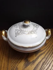 Bavaria Wiesau Covered Dish White With Gold Trim 10''