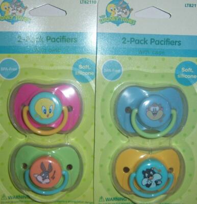 Tlc Pacifier LOONEY TUNES 2 PK PACIFIERS TAZ & SYLVESTER or TWEETY & BUGS BUNNY | eBay
