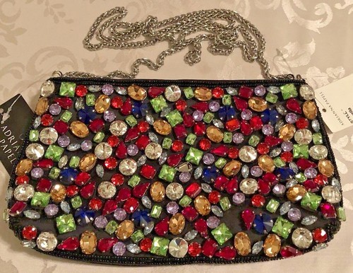 Adrianna Papell Nigella Clutch Crossbody Black Rhinestones Colorful Jeweled NWT - Picture 4 of 4