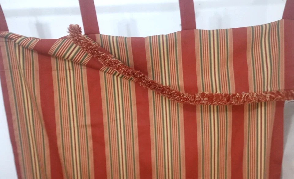 1 par de paneles de cortinas Waverly a rayas con lengüeta verde óxido beige flecos 83" X 41" Foto 2 de 4