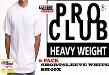 6 PACK Pro Club Heavyweight T-Shirt White Short Sleeve Premium Cotton Mens Tee