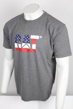 Caterpillar CAT Men's T Shirt USA Flag Trademark Logo Short Sleeve Heather Gray
