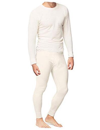 Men’s Cotton Thermal Underwear Set Shirt Pants Long Johns Large White
