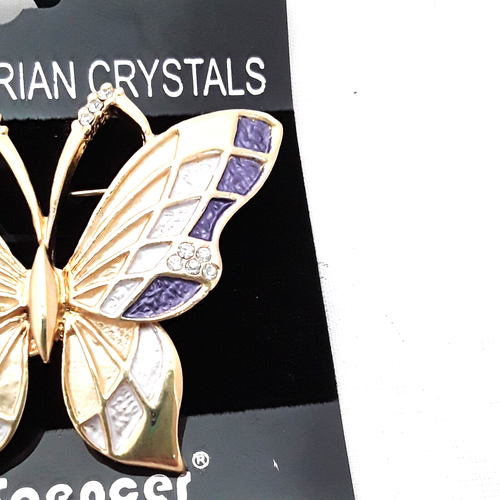 Womens Butterfly Brooch Pin Genuine Austian Crystals Purple Gold Jewelry Gift - Picture 5 of 7