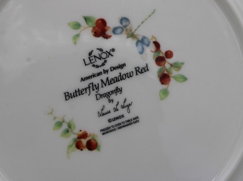Lenox (Set of 3) Butterfly Meadow Red Luncheon Plates~ Dragonfly, Monarch, Tiger - Picture 2 of 20