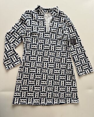 NEW Mahi Gold Tunic Dress Long Sleeve Cape Cod in Navy Size Large | eBay