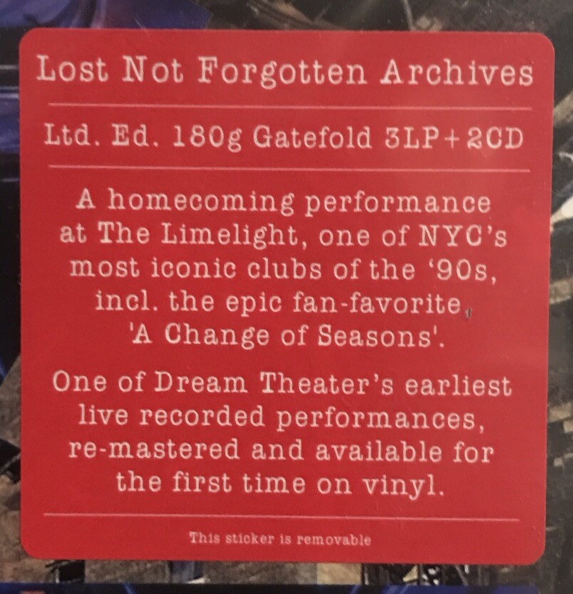 欧5discs LP Dream Theater Live In NYC - 1993 IOMLP619 Inside Out Music 未開封 /00500 Lost Not Forgotten Archives: Live in NYC - 1993 | Dream Theater