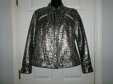 CHICO'S Silver Metallic Animal Print Jacket Size 1