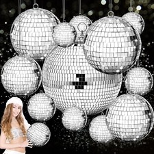 12 Pcs Large Mirror Disco Ball Light Mirror Ball Disco Party Decorations Silv...