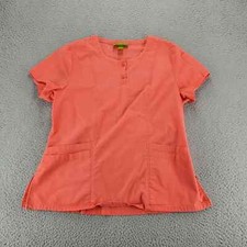 Crocs Shirt Womens Large Pink Scrub Top Pockets Medical Apparel Button Logo