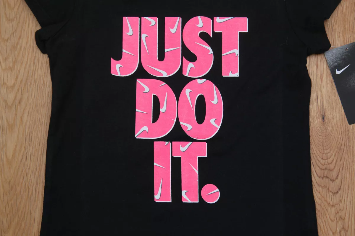 Nike Girl T-Shirt ~ Black, Neon Pink & White ~ JUST DO IT ~ | eBay