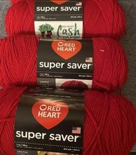 Red Heart Super Saver Economy Yarn Cherry Red 100% Acrylic Made In USA Lot of 3