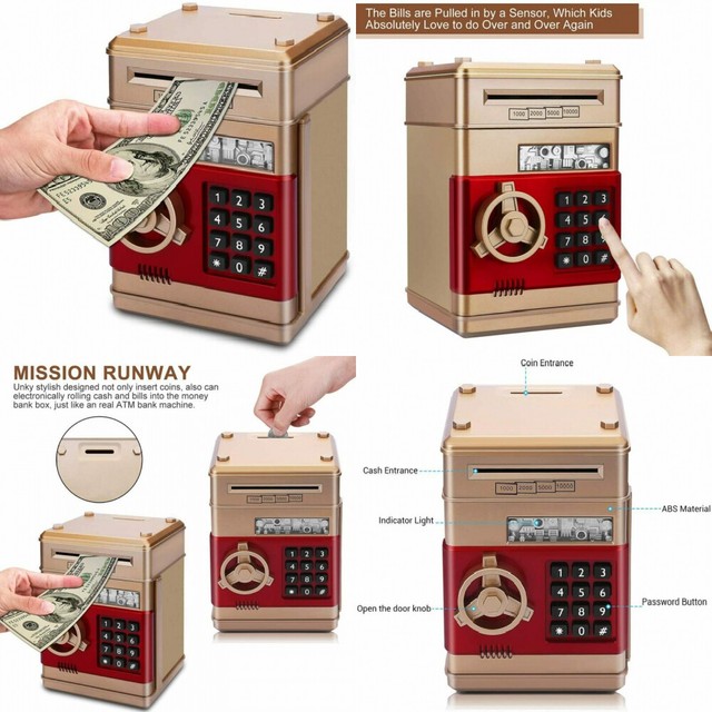 asoner cartoon piggy bank electronic atm password cash coin can auto scroll pap