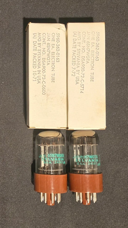 SYLVANIA 6SN7 GTA JAN CHS CHROME TOPPED HALOS BROWN BASE PERFECT MATCHED SET NIB - Image 3 of 4
