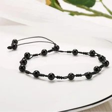 Black Obsidian Beads Healing Protection Strength Anklet Bracelet for Women Men