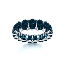London Blue Topaz Brilliant-Cut Oval 6x4mm Eternity Ring With Rhodium Plated