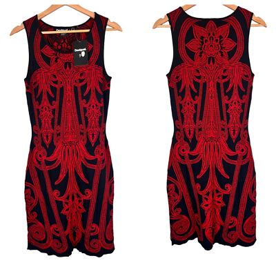 NWT DESIGUAL Women's M Black Red Jonte Sleeveless Stretch Tank Bodycon Dress