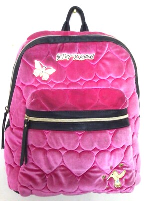 Betsey Johnson Quilted Hearts Velvet Hot Pink Fuchsia Backpack
