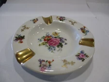 Limoges France hand painted pink carnation & flowers gold gilt ladies ashtray