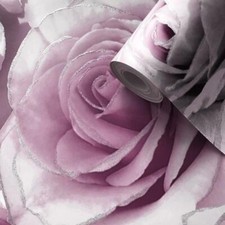 Muriva Madison Wallpaper Purple Amethyst Lilac Glitter Sparkle Rose Floral 