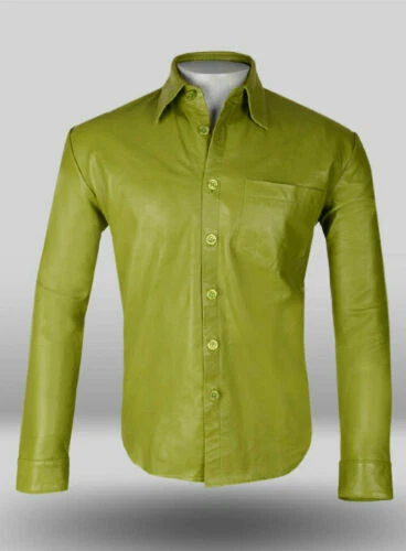 Men's Basic Green Leather Shirt Real Lambskin Soft Slim Fit
Opens in a new window or tab