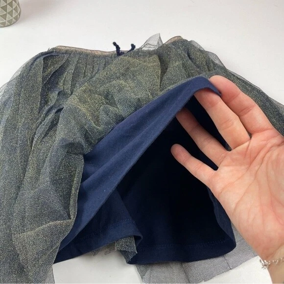 Falda Jessica Simpson Azul Marino Dorado Metálico Tul Brillante Niña Talla Pequeña Foto 4 de 4