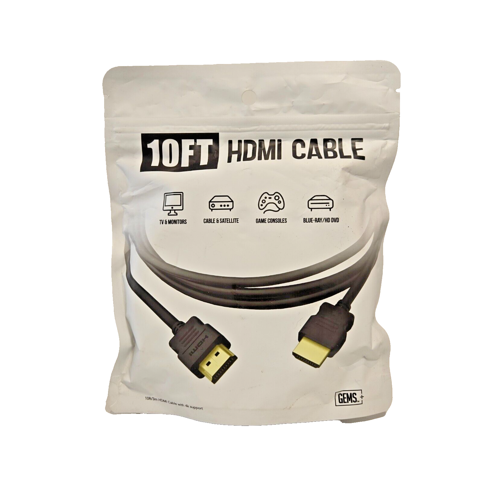 HDMI Cable 10FT (4K, 3D Ready) with Ethernet, Male to male. 