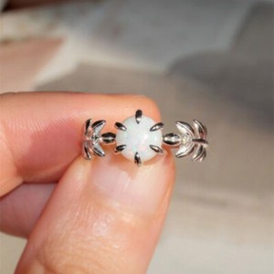 Authentic 925 Silver,Gold Plated Rings Women White Fire Opal Jewelry Size 6-10
