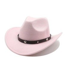 Light Pink Western Cowboy Cowgirl Hat Felt Wide Brim Star Band Unisex Rodeo