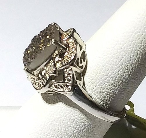 BLUE DRUSY QUARTZ RING SIZE 7 PLATINUM OVER STERLING SILVER - Picture 4 of 7