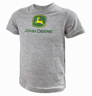 John Deere Youth T Shirt mit klassischem Logo Grau Baumwolle Polyester Kurzarm