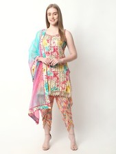 Ethnic Printed Embroidered Rayon Kurti Pant Multicolor Round Neck For Women Wear