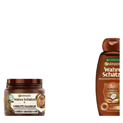 2tlg. Garnier Wahre Schätze Shampoo Kokosöl & Kakaobutter + Haarkur Kokosmilch